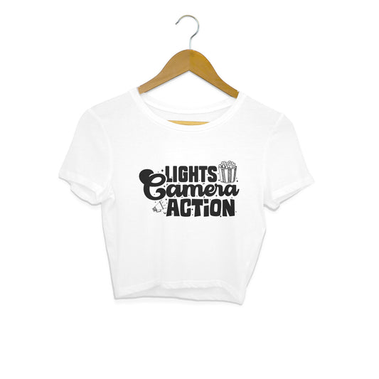 Lights Camera Action Crop Top White Printrove