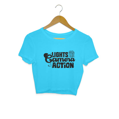 Lights Camera Action Crop Top Sky Blue Printrove