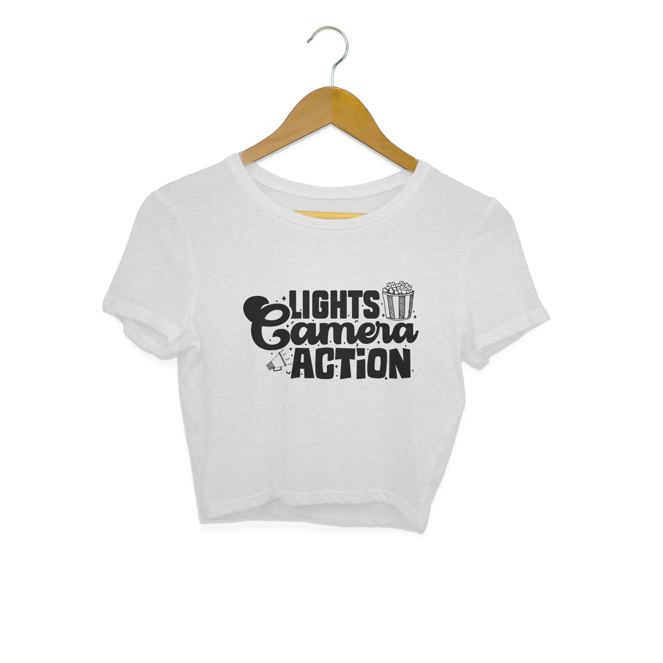 Lights Camera Action Crop Top Melange Grey Printrove