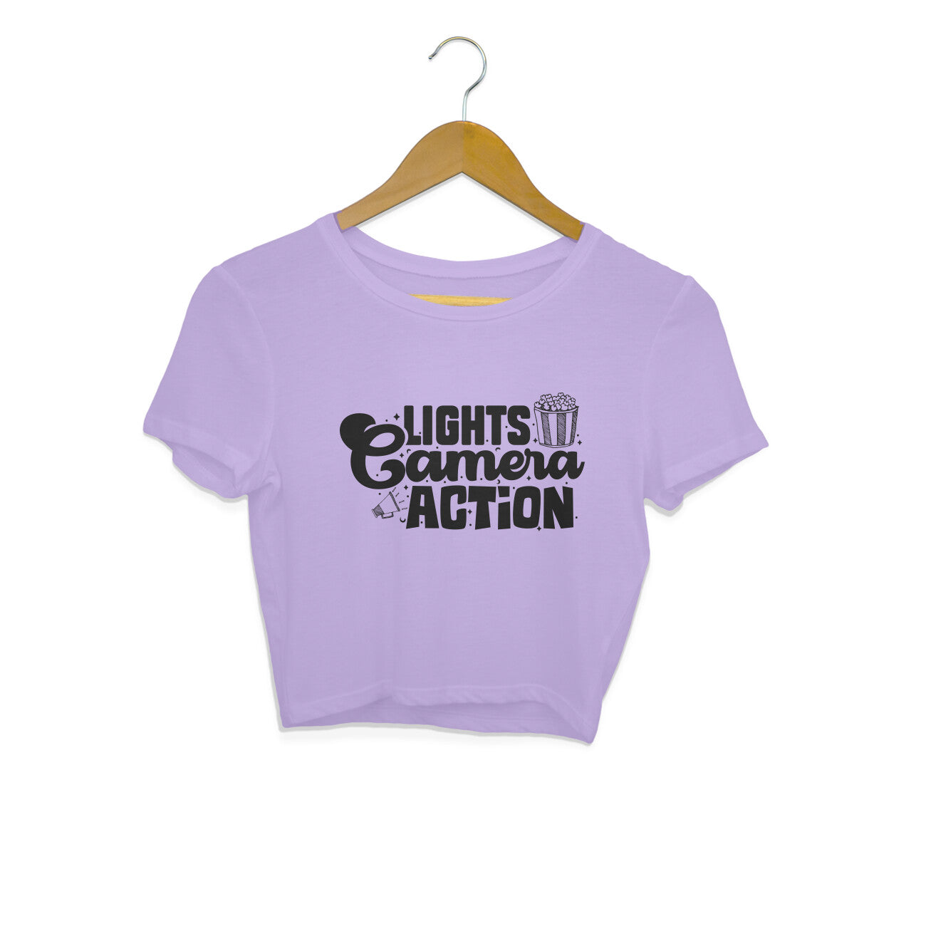Lights Camera Action Crop Top Iris Lavender Printrove
