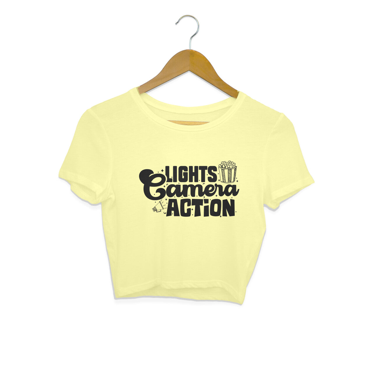Lights Camera Action Crop Top Butter Yellow Printrove
