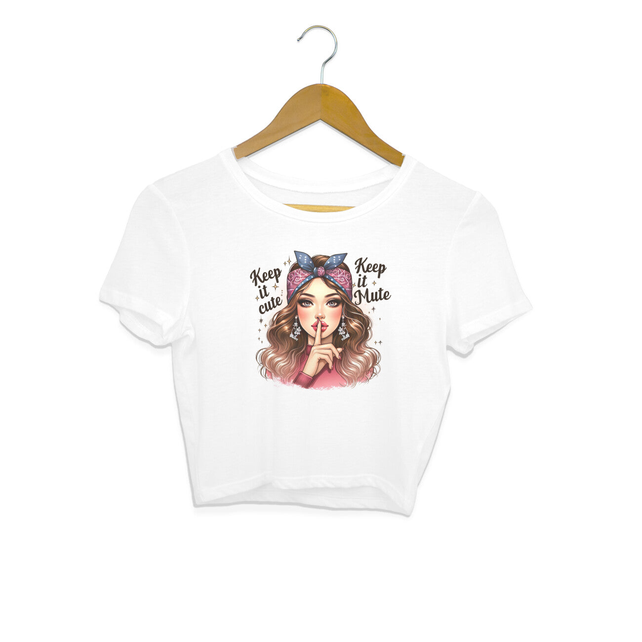 Keep It Cute Keep It Mute Crop Top White Printrove