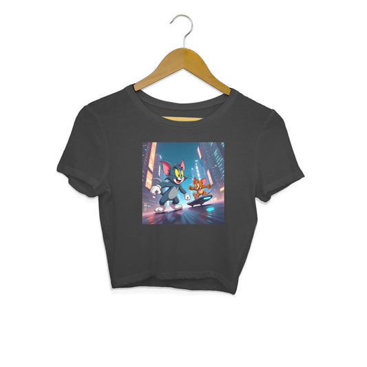 Modern Day Tom & Jerry Crop Top Black Printrove