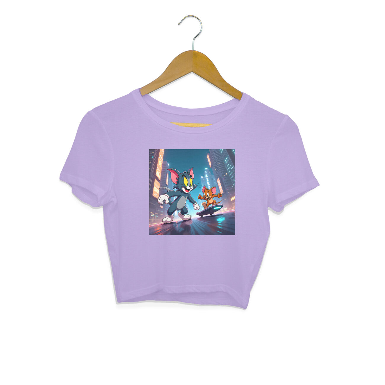 Modern Day Tom & Jerry Crop Top Iris Lavender Printrove