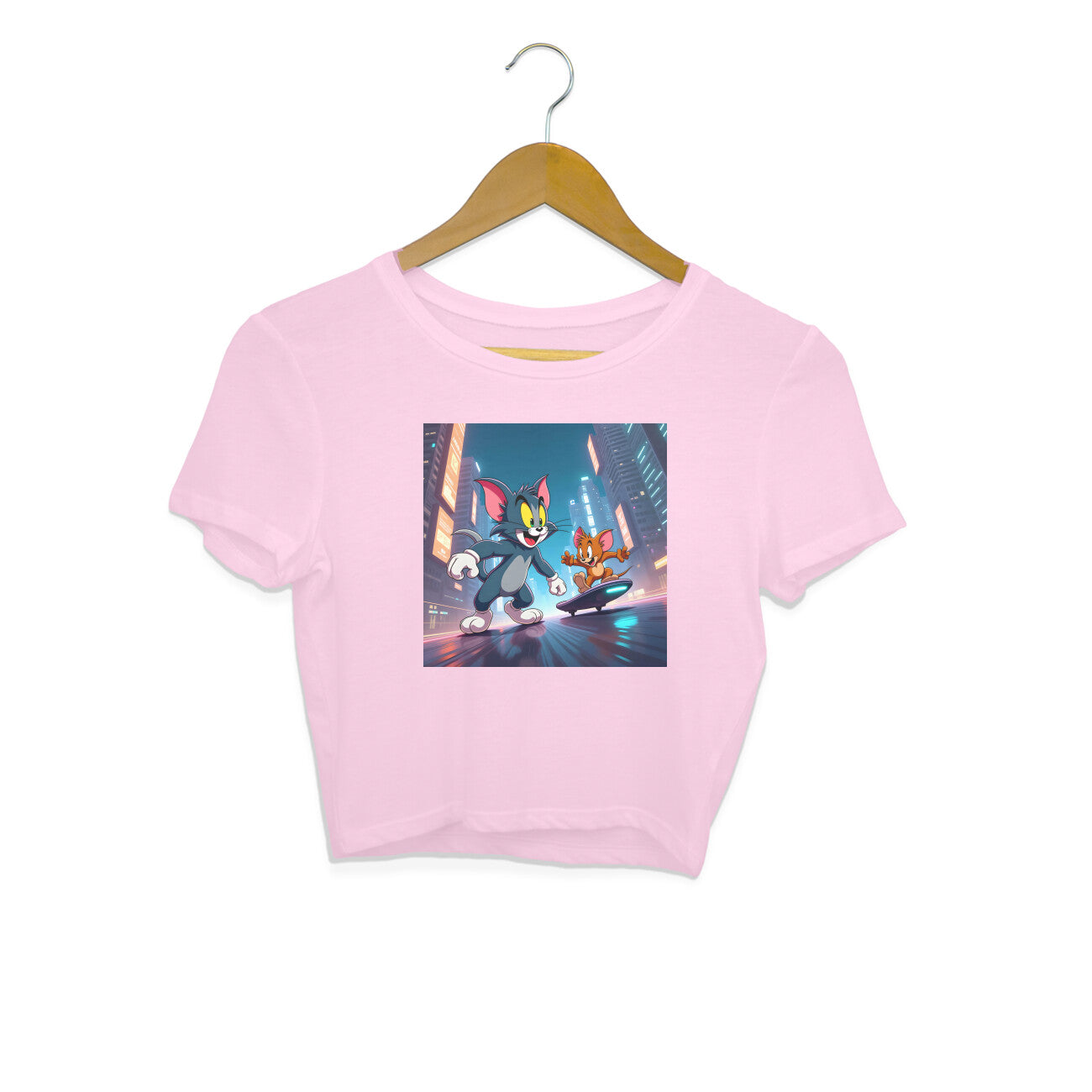 Modern Day Tom & Jerry Crop Top Light Pink Printrove