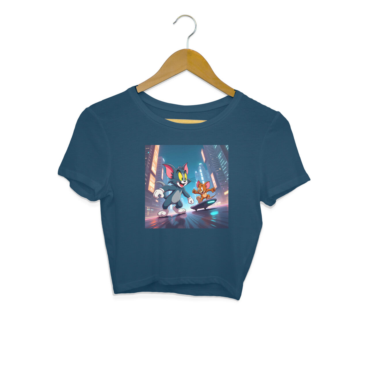 Modern Day Tom & Jerry Crop Top Navy Blue Printrove