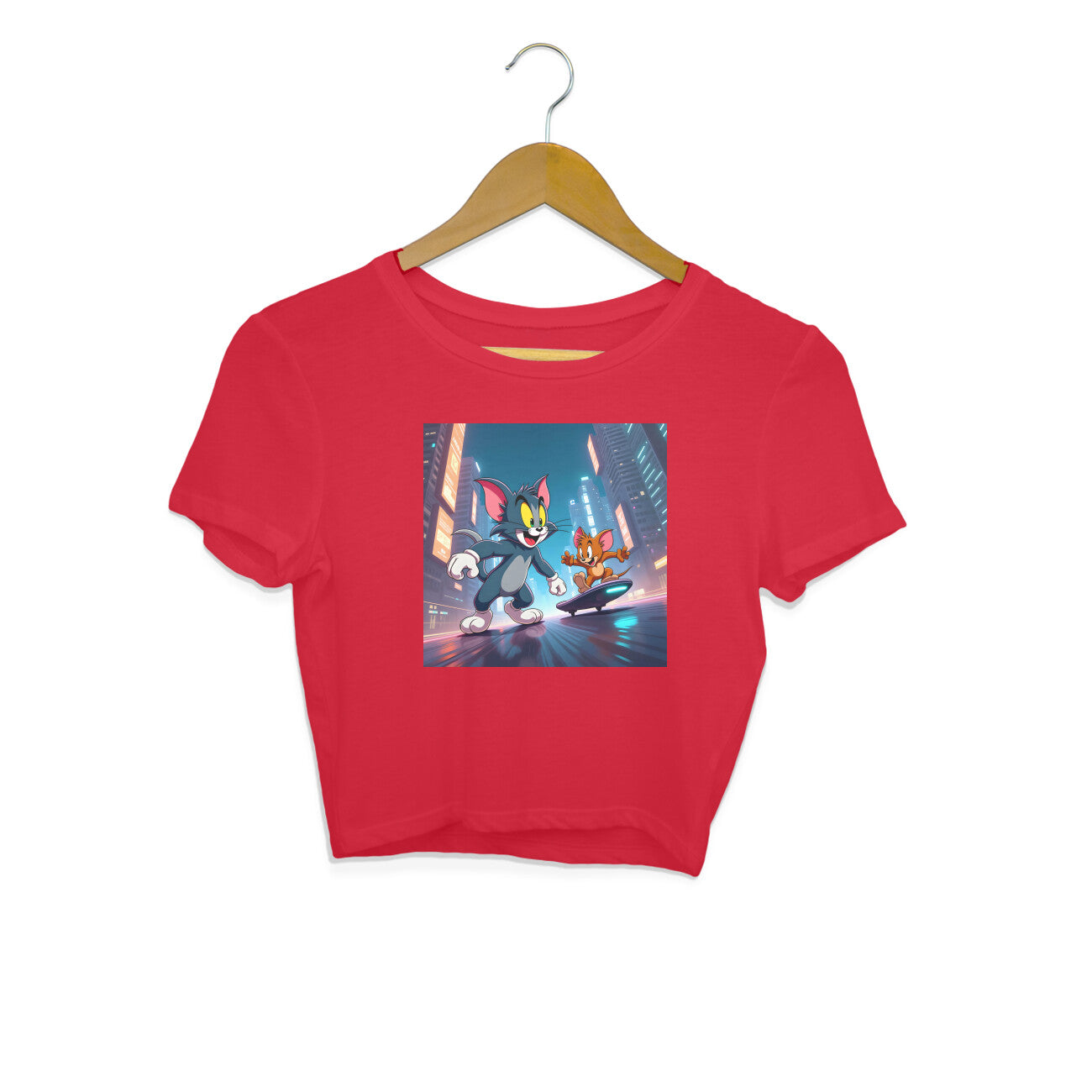 Modern Day Tom & Jerry Crop Top Red Printrove