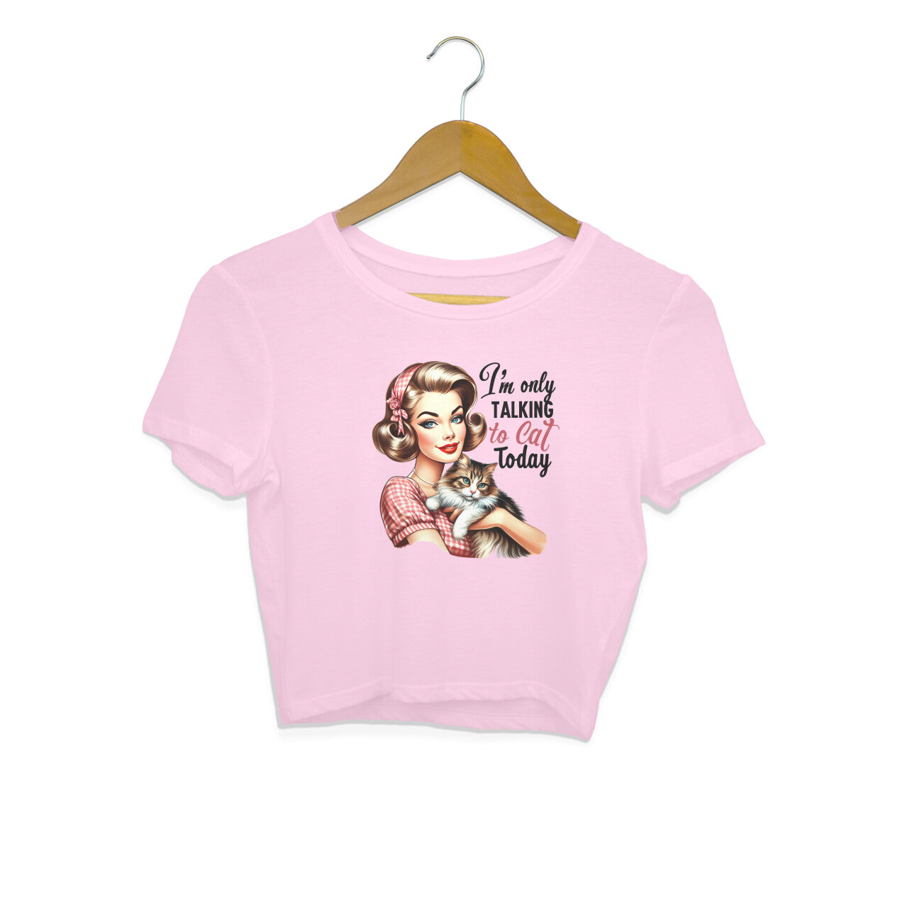 I'm Only Talking To Cat Crop Top Light Pink Printrove