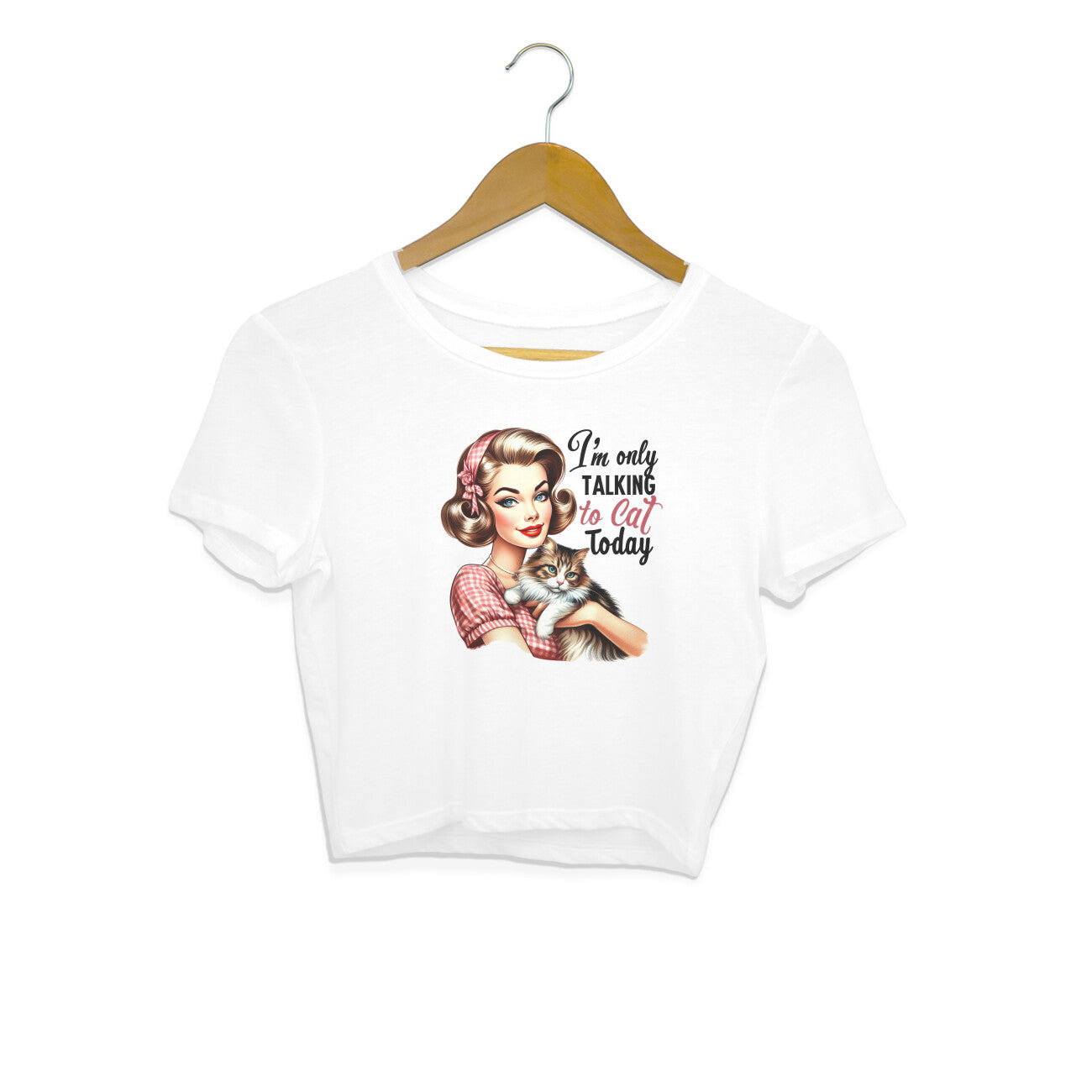 I'm Only Talking To Cat Crop Top White Printrove