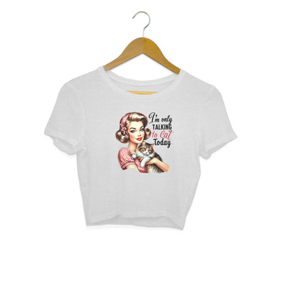 I'm Only Talking To Cat Crop Top Melange Grey Printrove