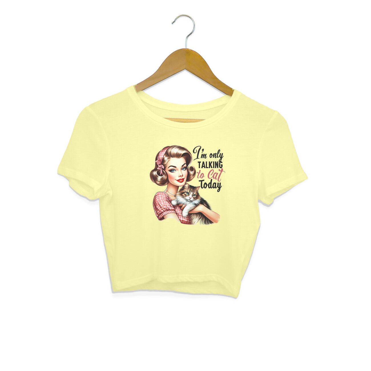 I'm Only Talking To Cat Crop Top Butter Yellow Printrove