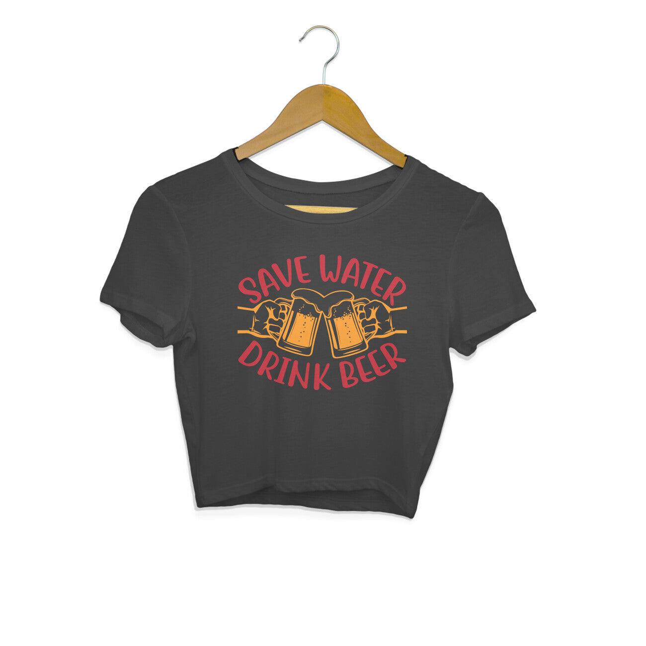 Save Water Drink Beer Crop Top Black Printrove