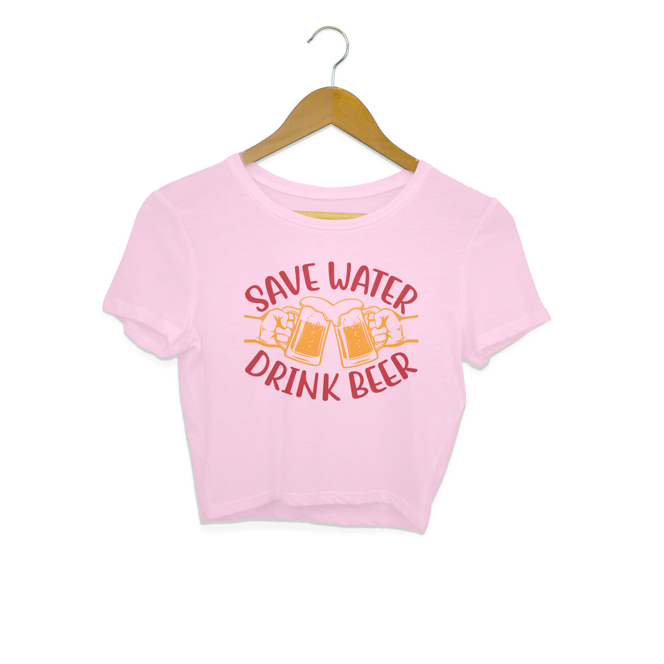 Save Water Drink Beer Crop Top Light Pink Printrove