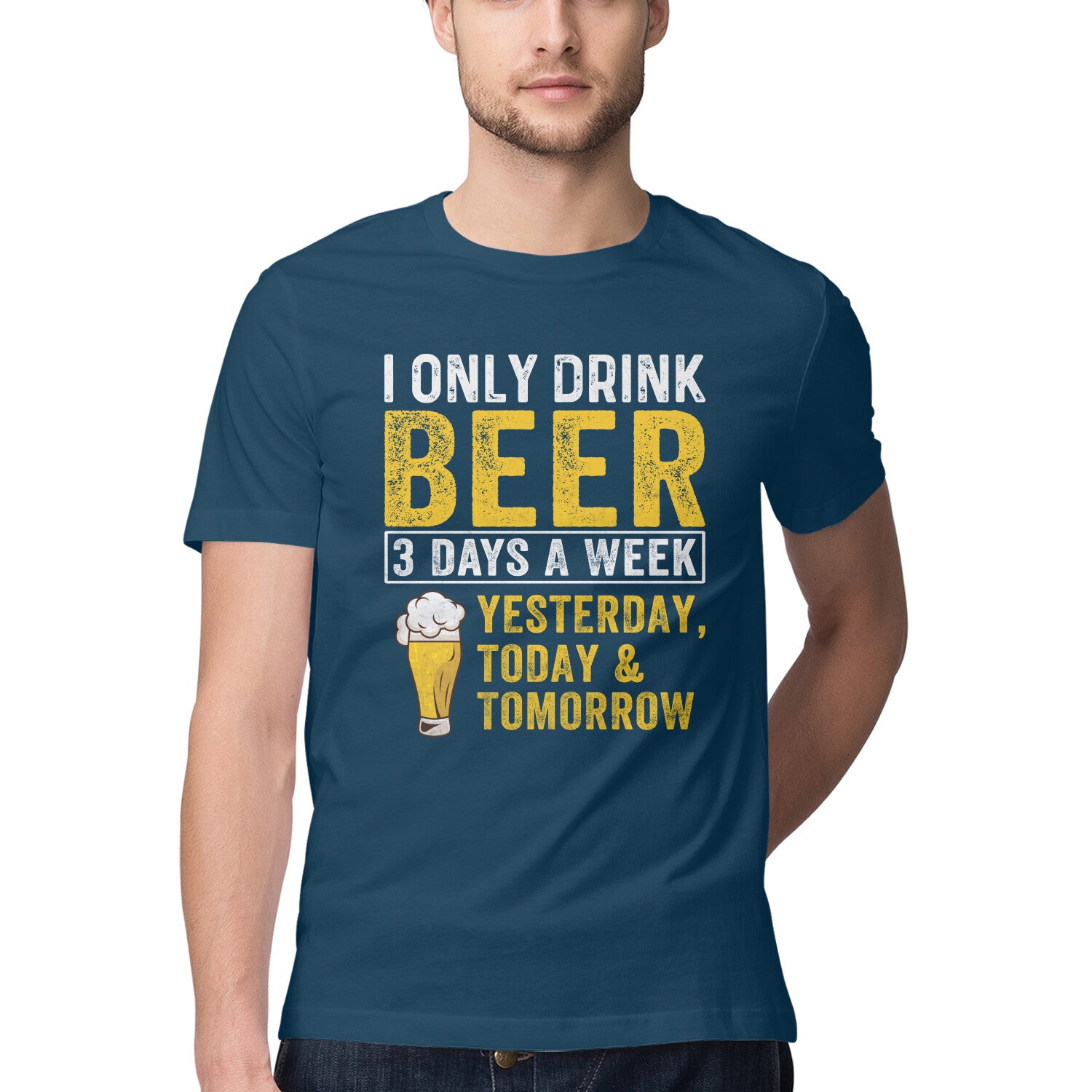 I Only Drink Beer T-Shirt Navy Blue Printrove