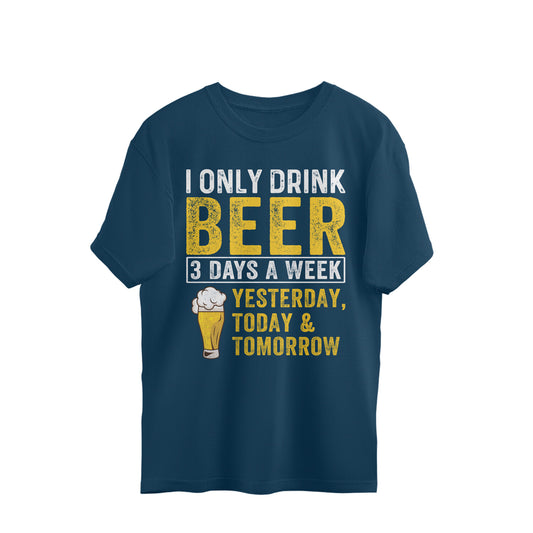 I Only Drink Beer Oversized T-Shirt Navy Blue Printrove