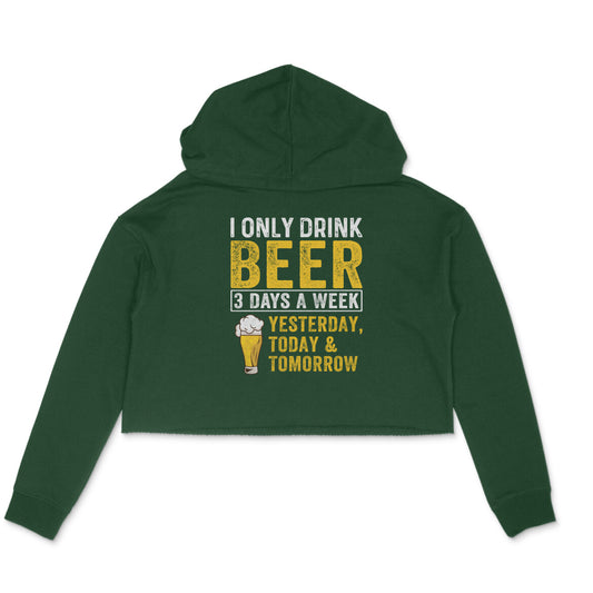 I Only Drink Beer Crop Hoodie Olive Green Printrove
