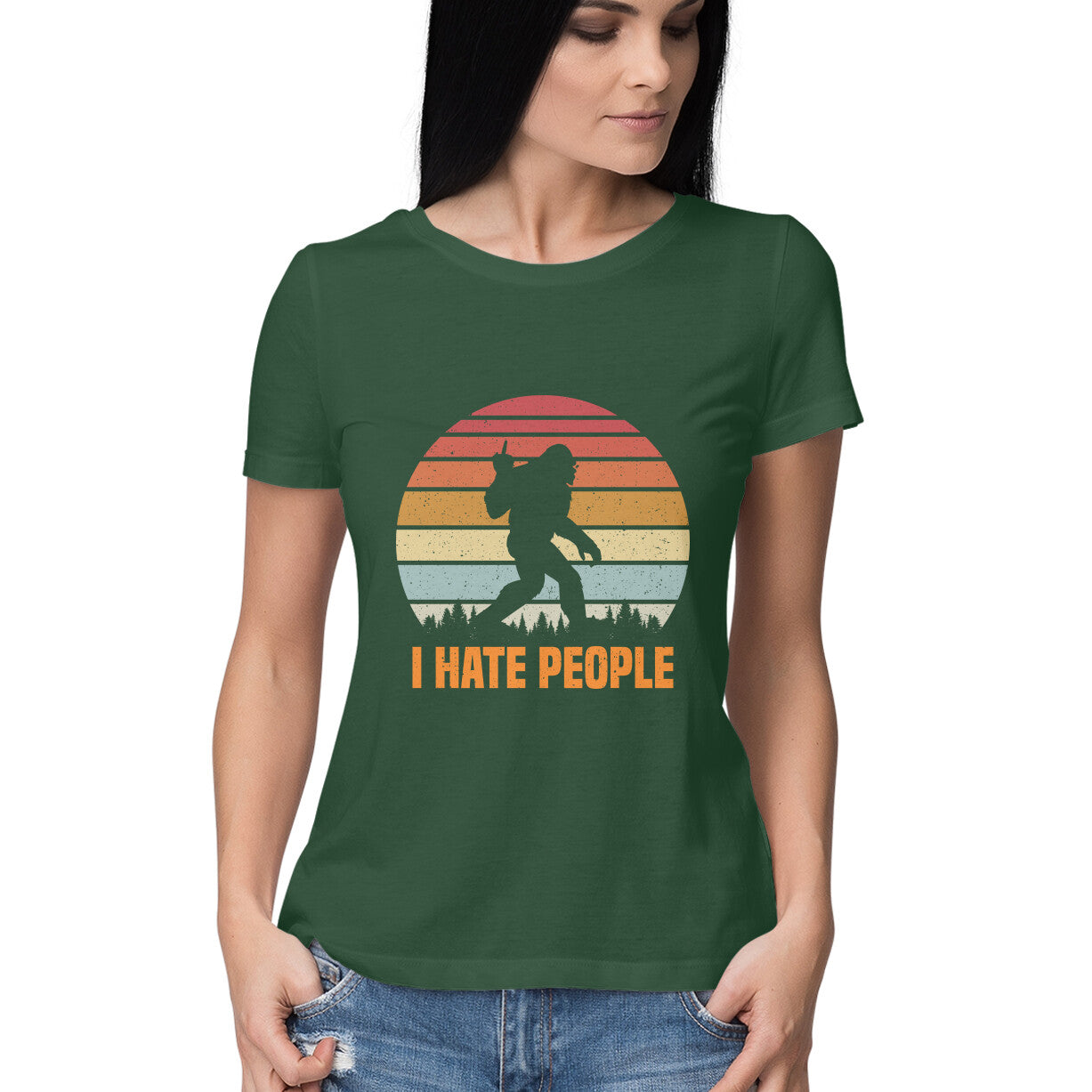 I Hate People Women's T-Shirt Olive Green Printrove