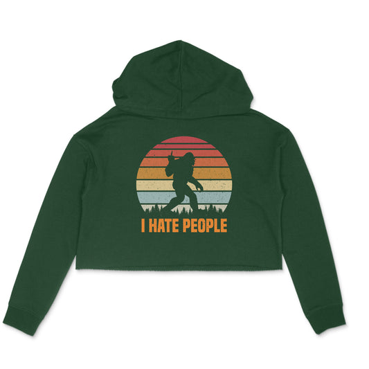 I Hate People Crop Hoodie Olive Green Printrove