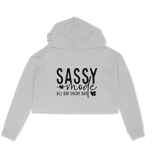 Sassy Mode Crop Hoodie Melange Grey Printrove