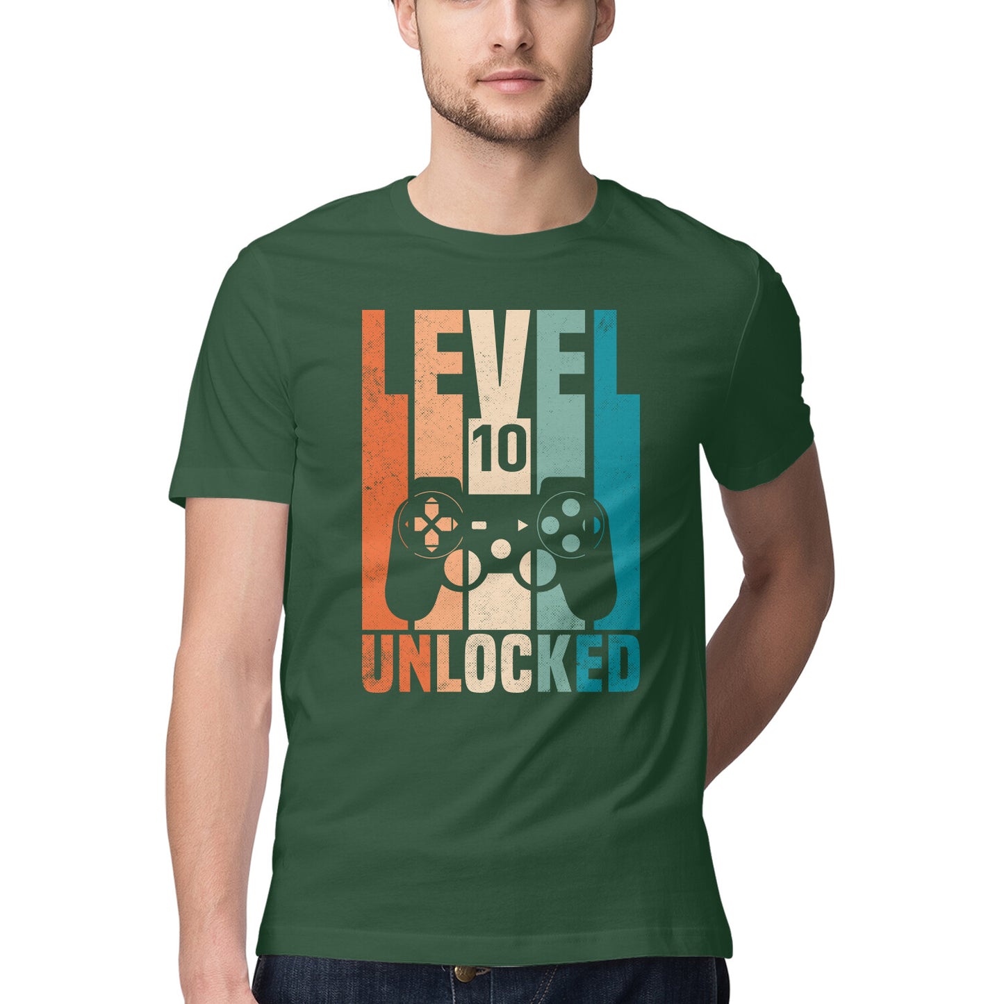 Level 10 Gamer T-Shirt Olive Green Printrove