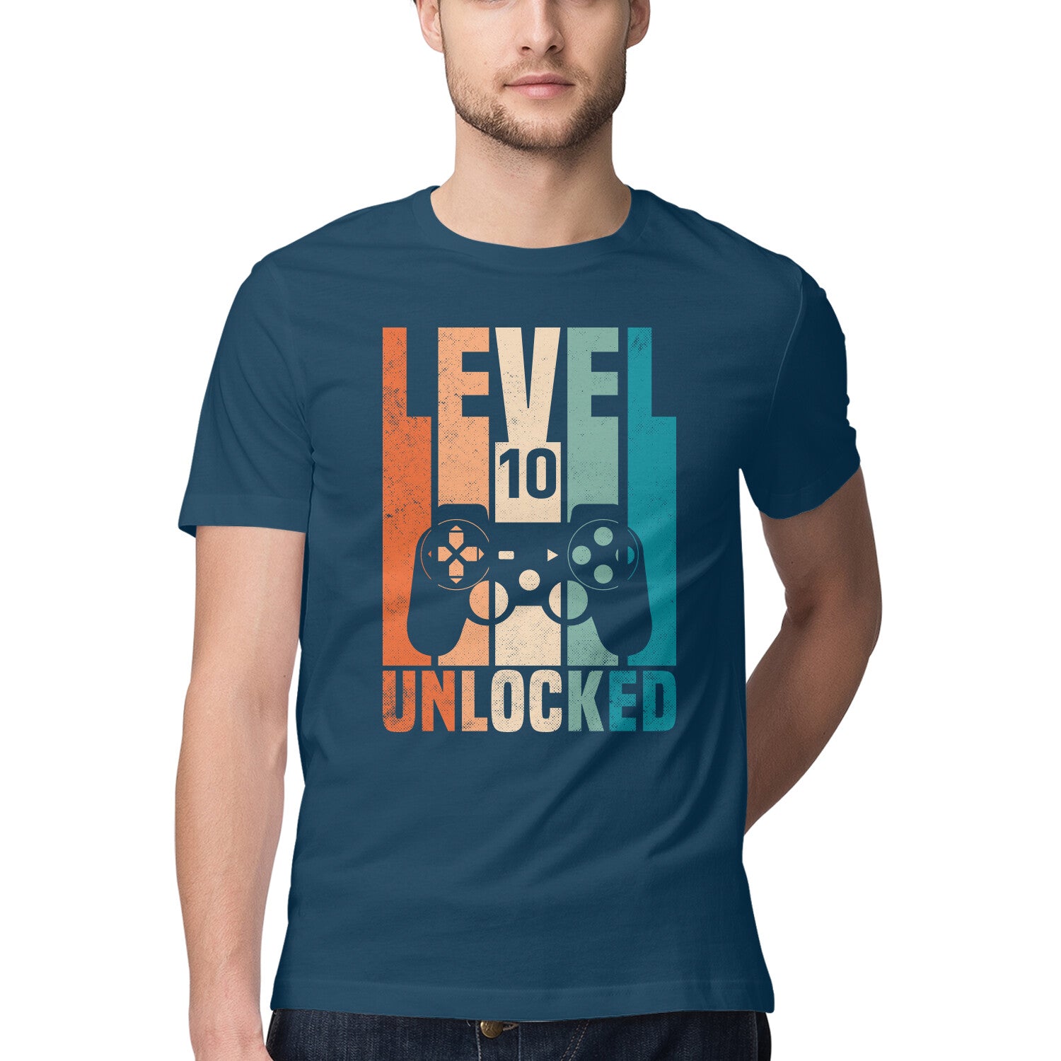 Level 10 Gamer T-Shirt Navy Blue Printrove