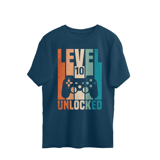 Level 10 Gamer Oversized T-Shirt Navy Blue Printrove
