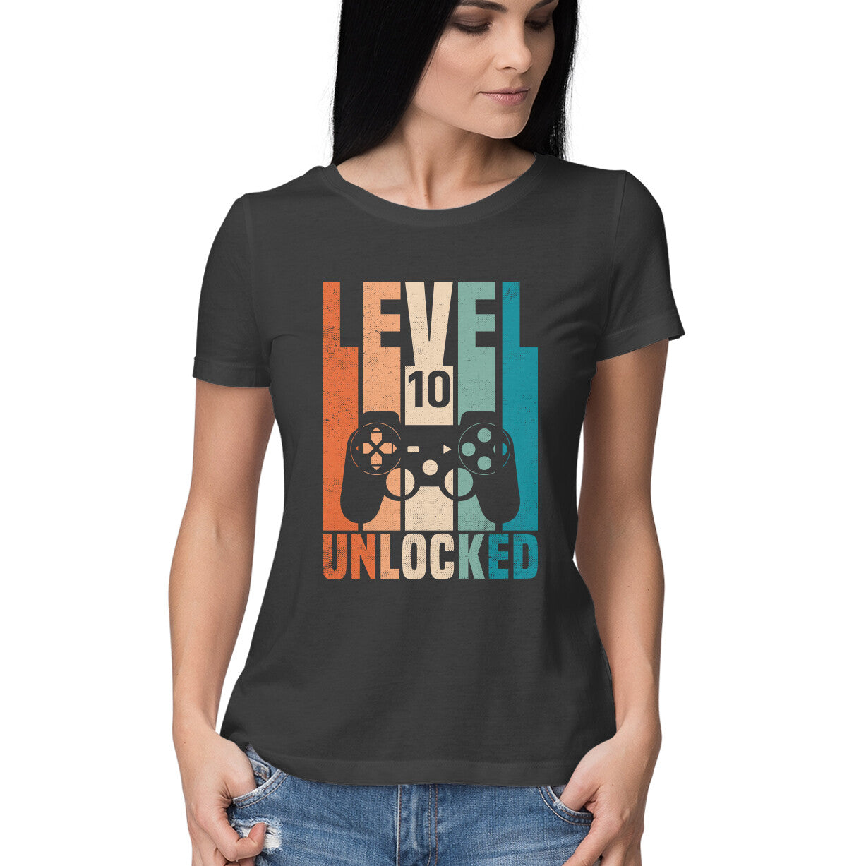 Level 10 Gamer Women's T-Shirt Black Printrove