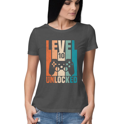 Level 10 Gamer Women's T-Shirt Charcoal Grey Printrove