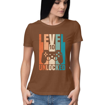 Level 10 Gamer Women's T-Shirt Coffee Brown Printrove