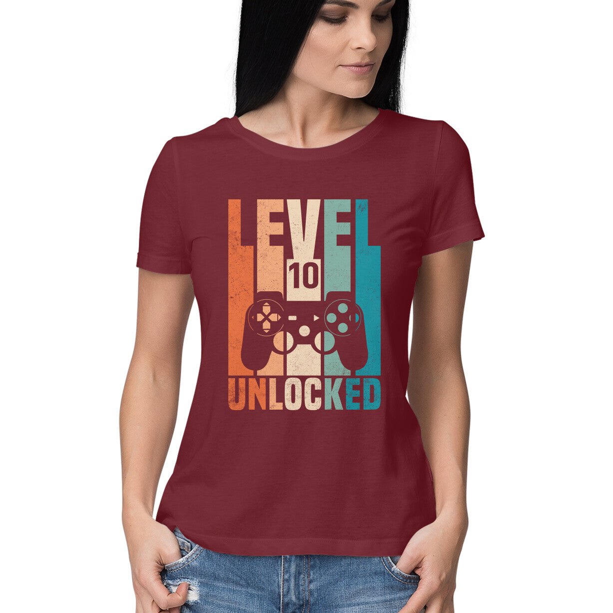 Level 10 Gamer Women's T-Shirt Maroon Printrove