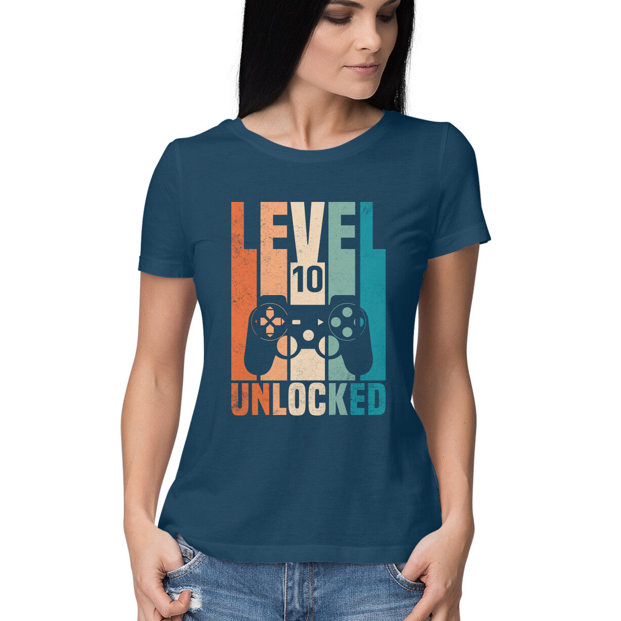 Level 10 Gamer Women's T-Shirt Navy Blue Printrove