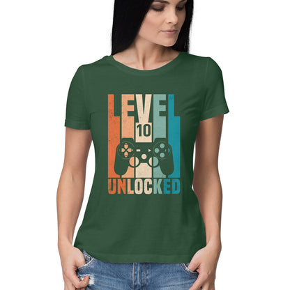 Level 10 Gamer Women's T-Shirt Olive Green Printrove