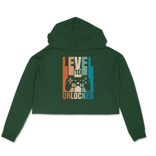 Level 10 Gamer Crop Hoodie Olive Green Printrove