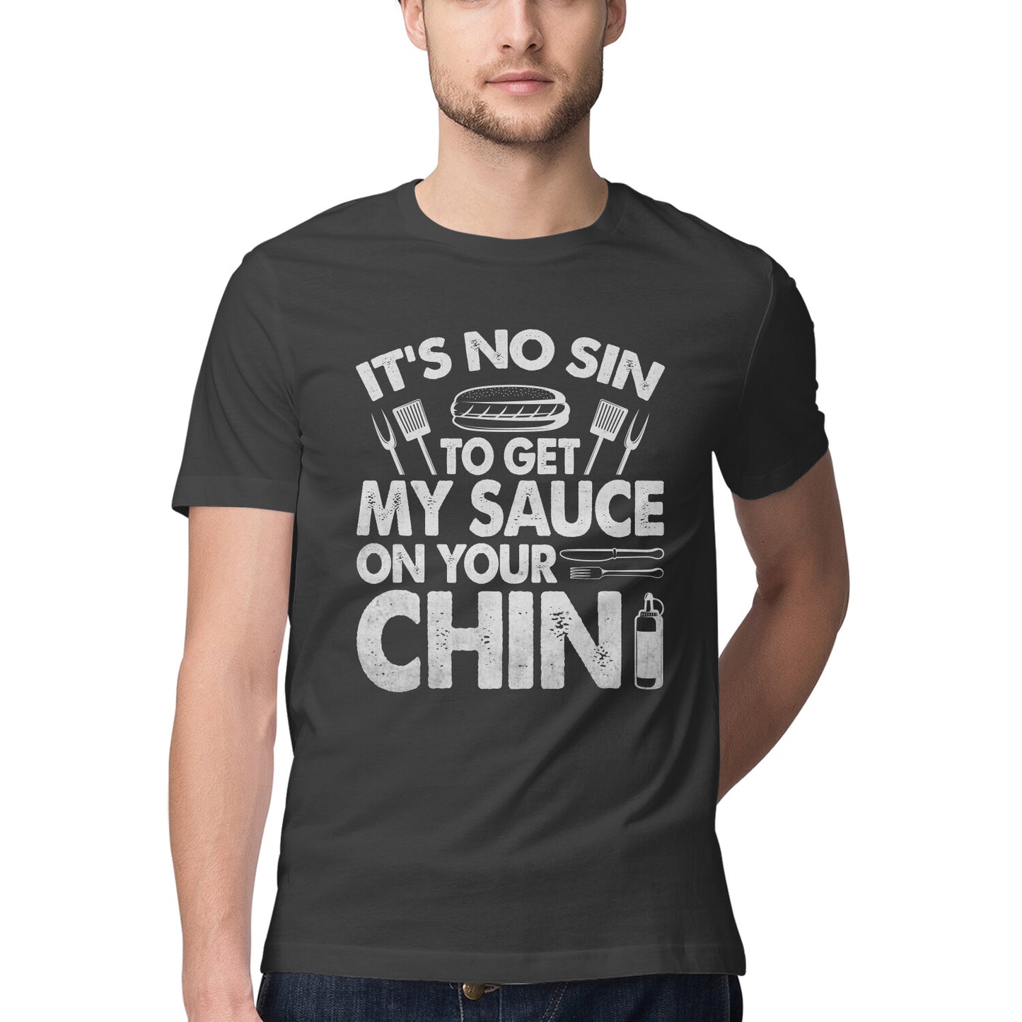 Sauce On Your Chin T-Shirt Black Printrove