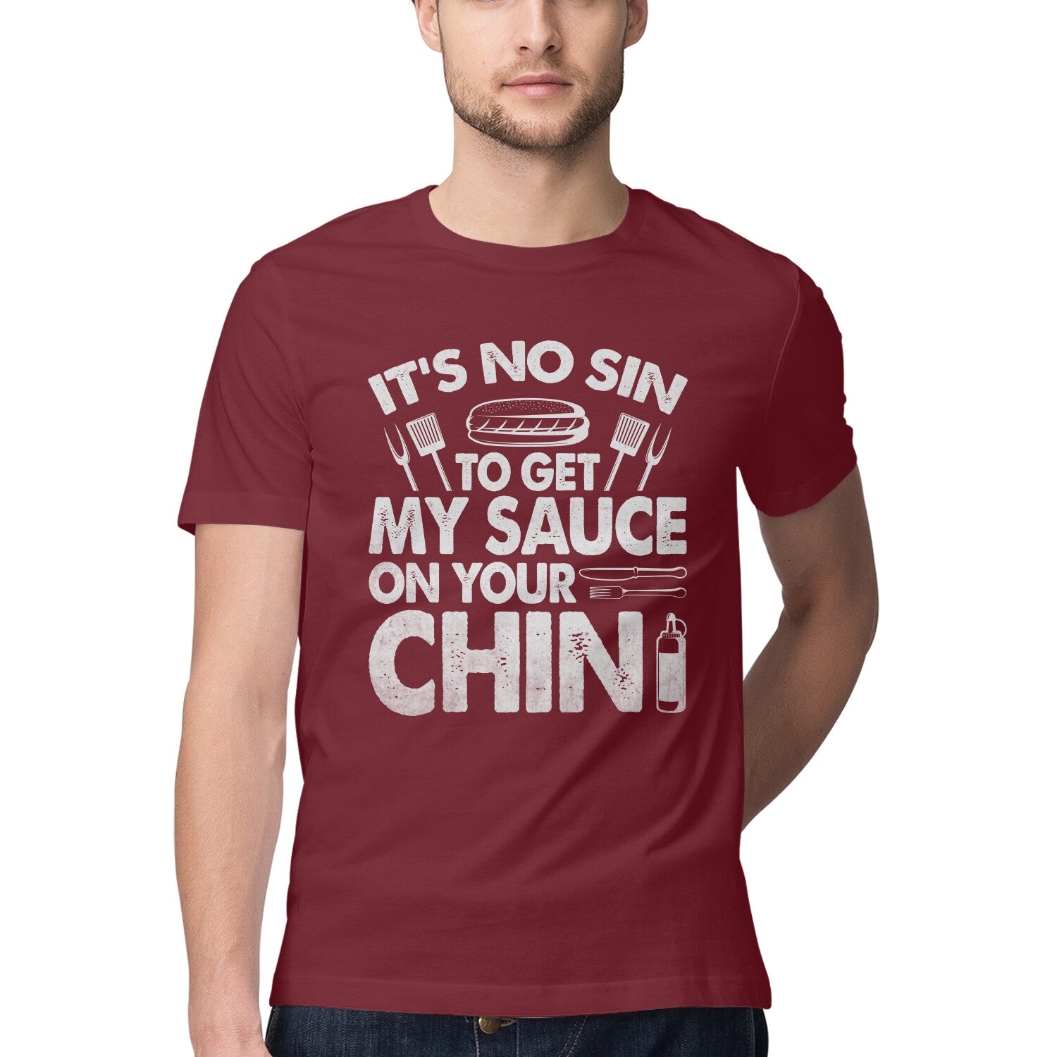 Sauce On Your Chin T-Shirt Maroon Printrove