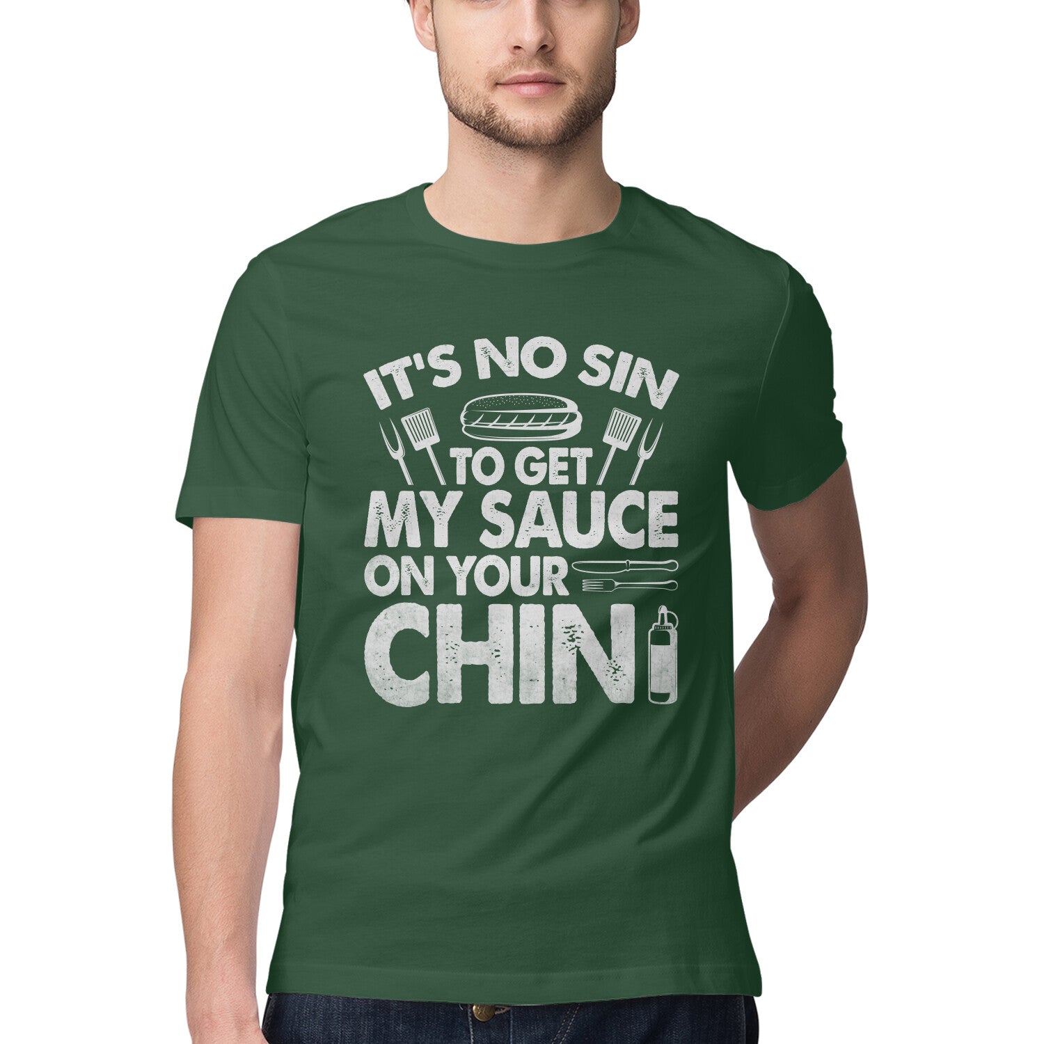 Sauce On Your Chin T-Shirt Olive Green Printrove