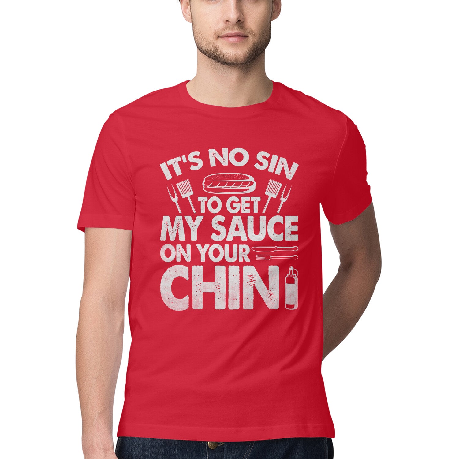 Sauce On Your Chin T-Shirt Red Printrove