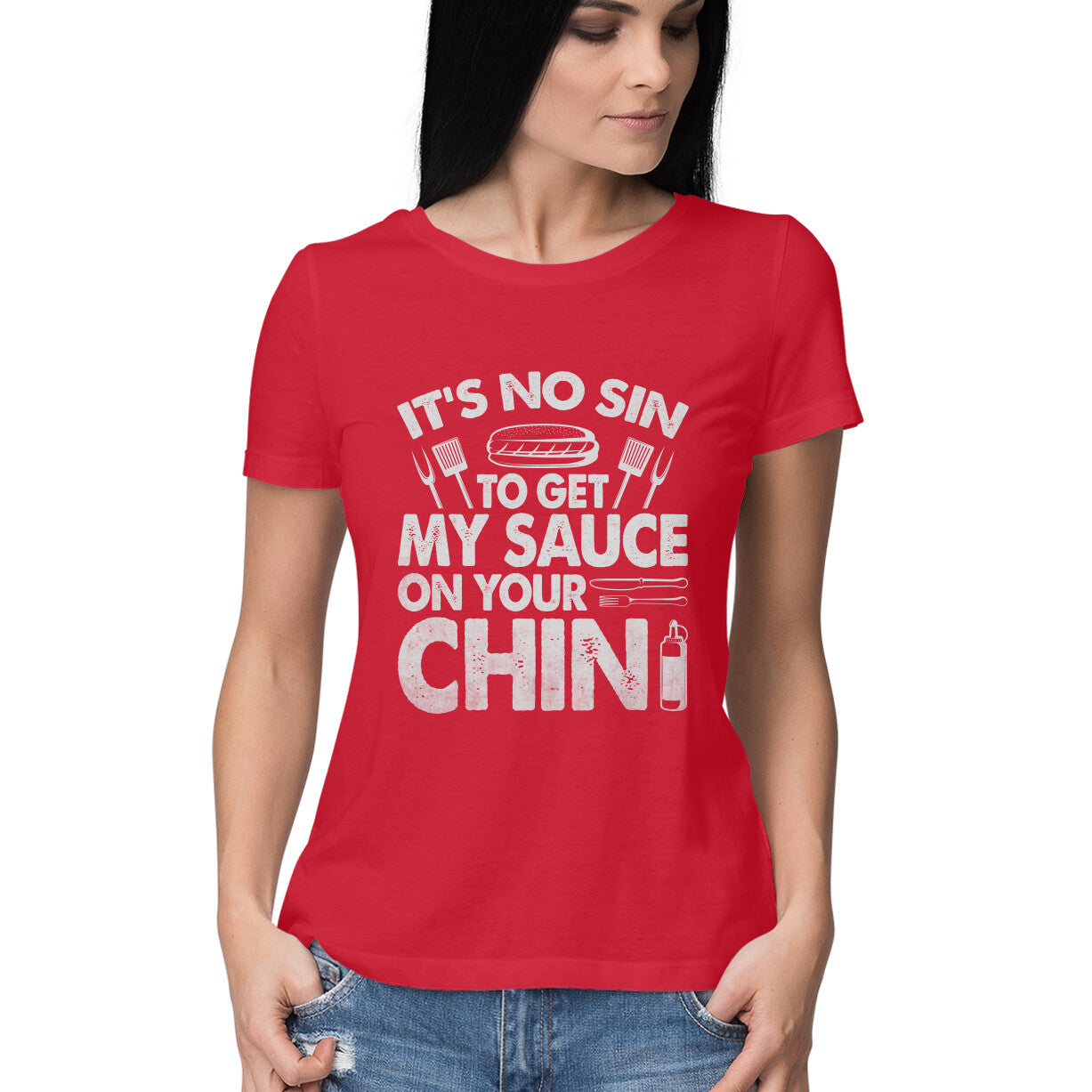 Sauce On Your Chin Women's T-Shirt Red Printrove