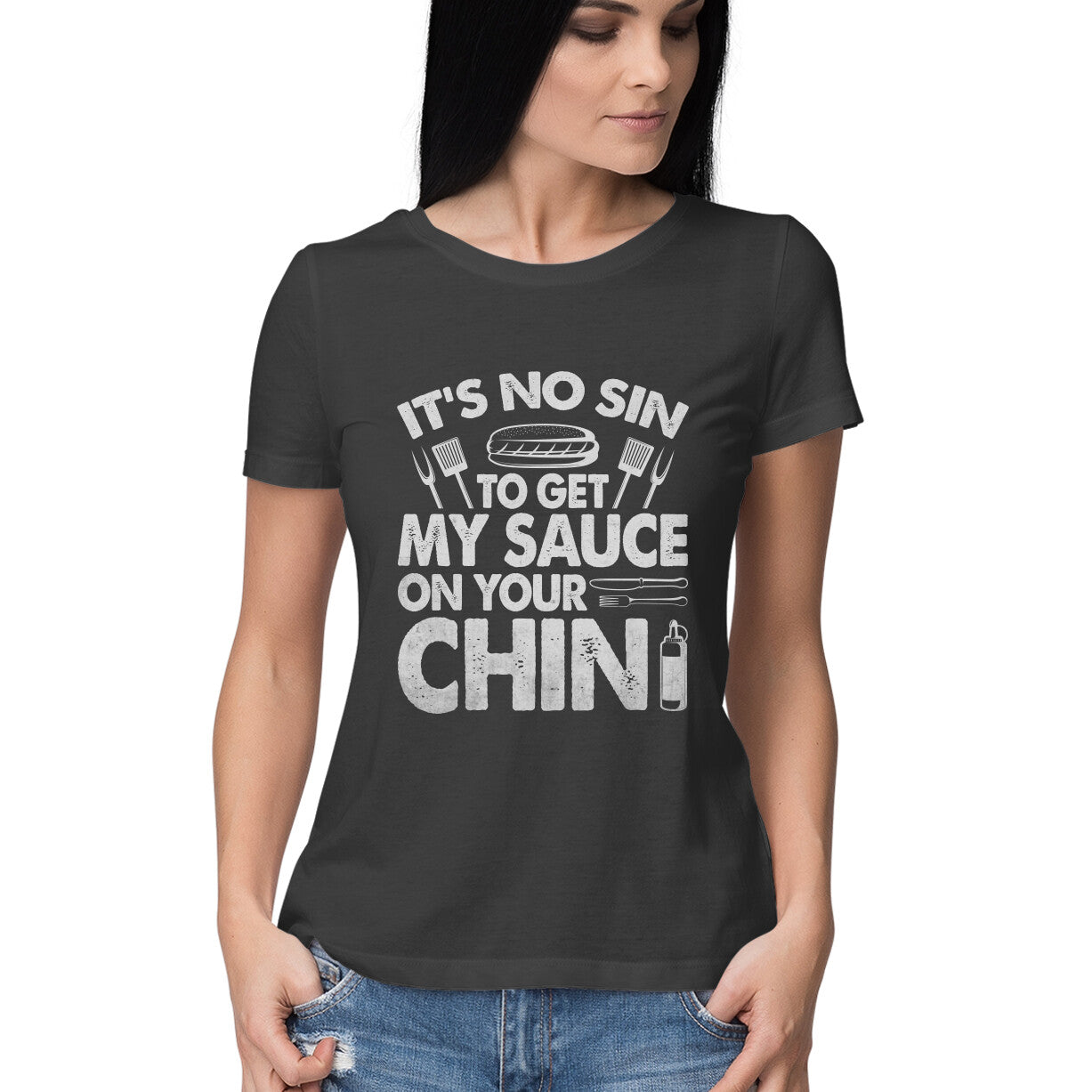Sauce On Your Chin Women's T-Shirt Black Printrove