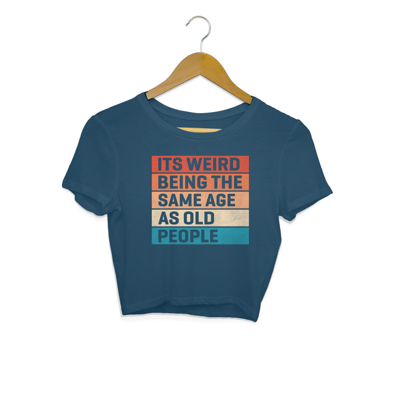 Same Age As Old People Crop Top Navy Blue Printrove