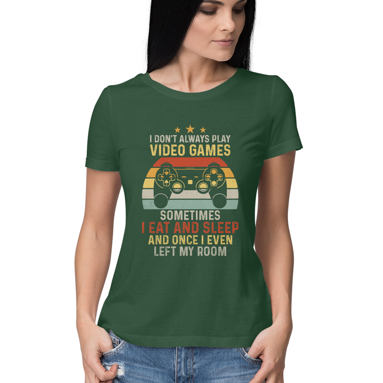 I Eat And Sleep Gamer Women's T-Shirt Olive Green Printrove