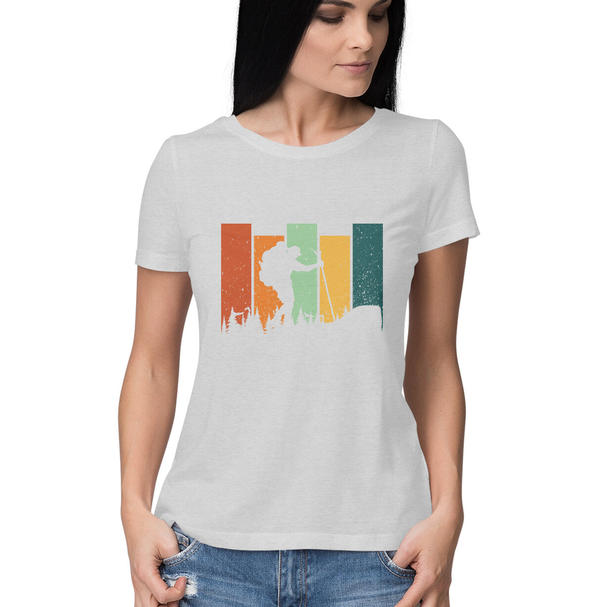 Hiking Women's T-Shirt Melange Grey Printrove