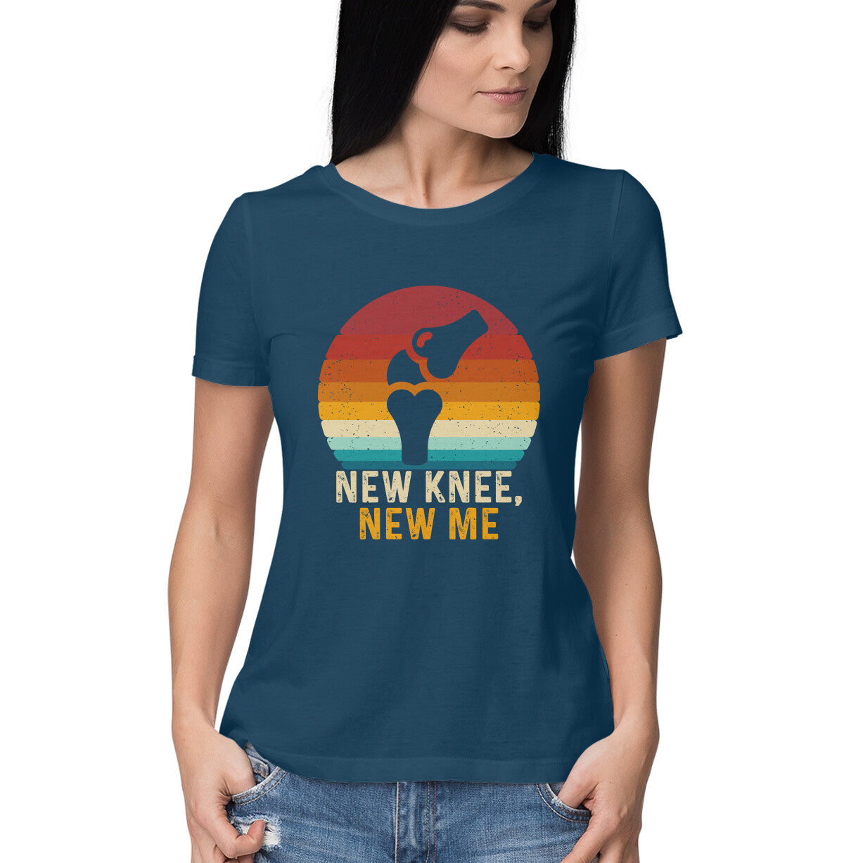 New Knee New Me Women's T-Shirt Navy Blue Printrove