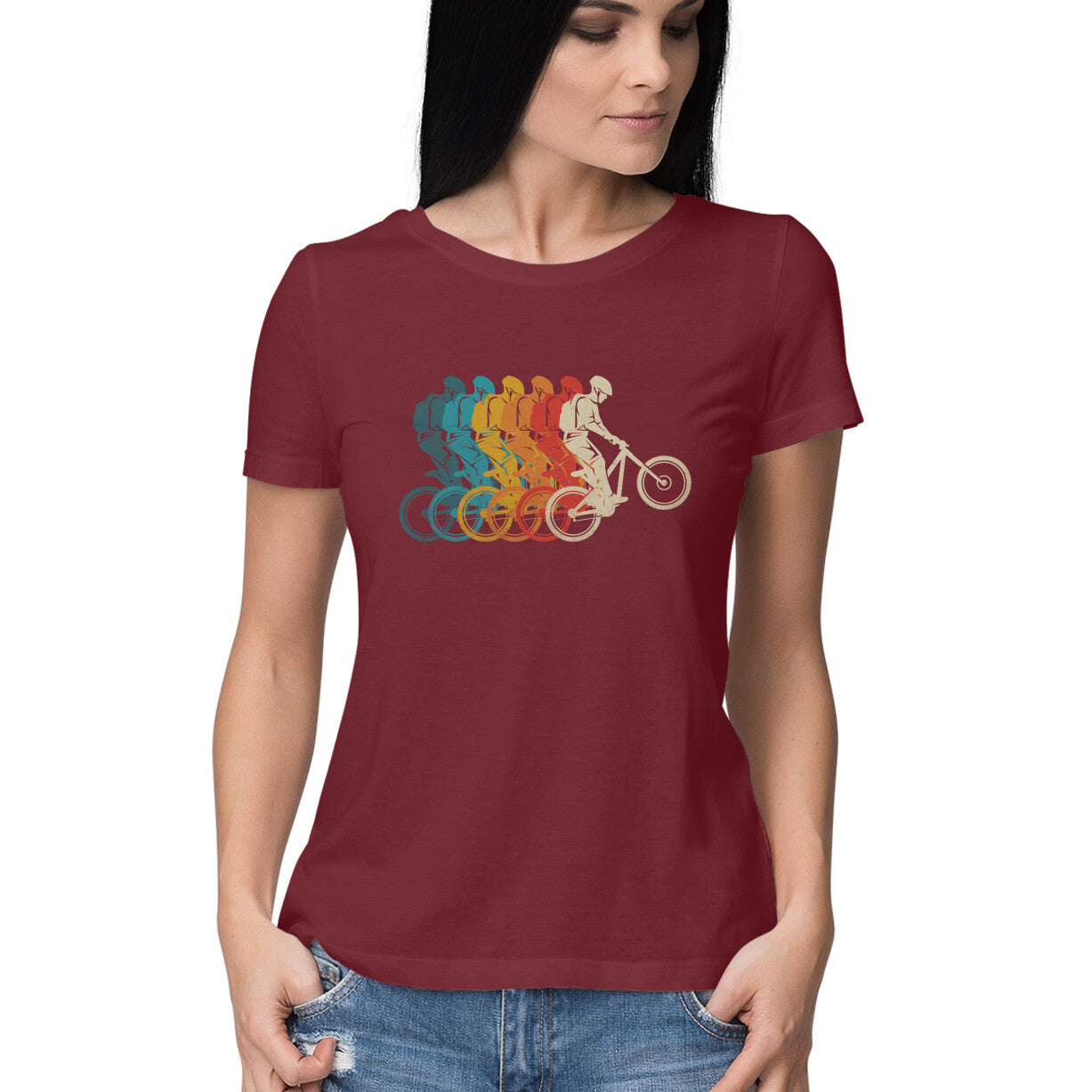 Mountain Bike Women's T-Shirt Maroon Printrove