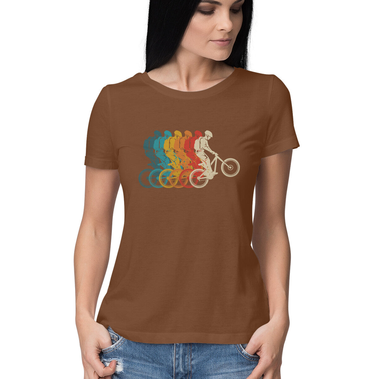 Mountain Bike Women's T-Shirt Coffee Brown Printrove