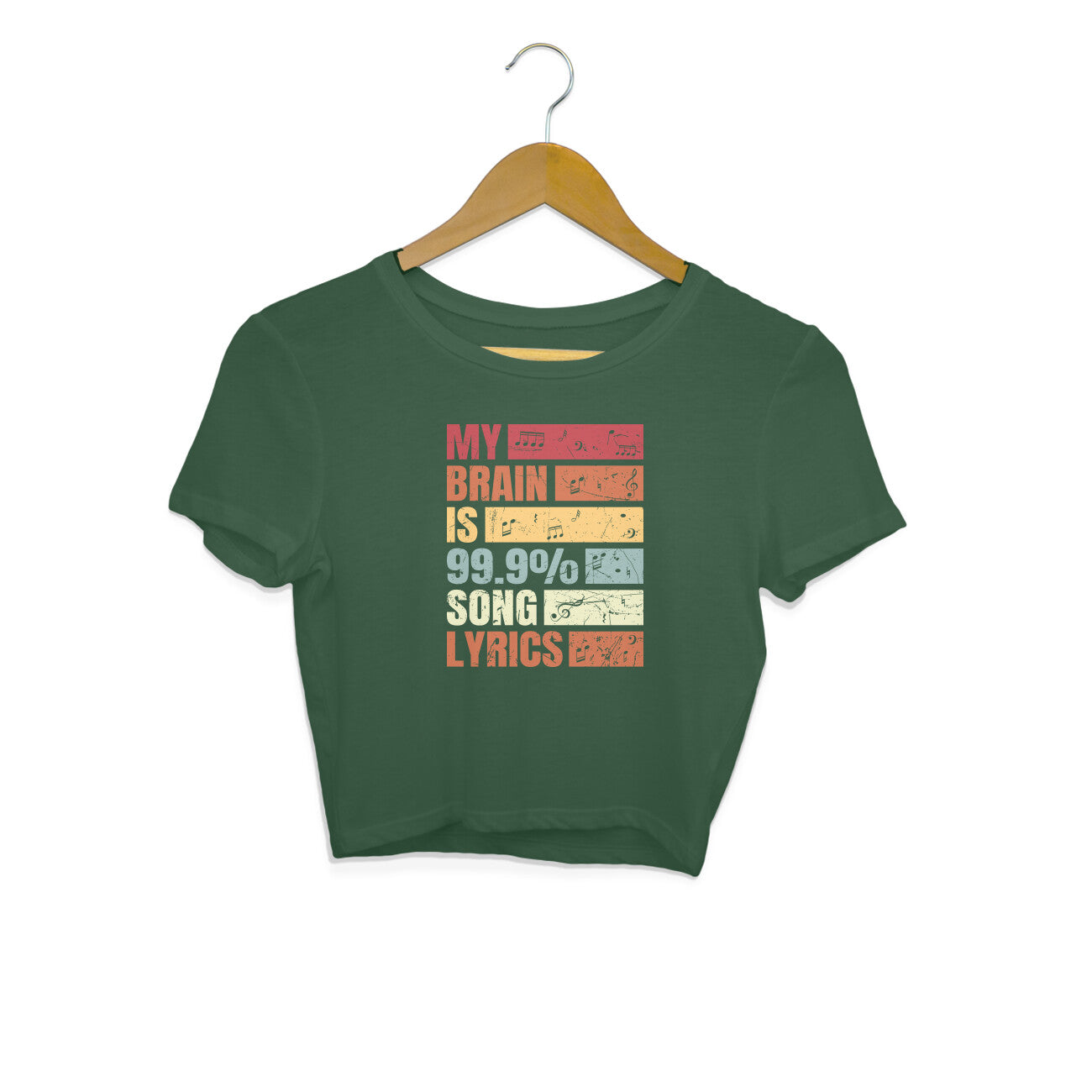 99.9% Song Lyrics Music Lovers Crop Top Olive Green Printrove