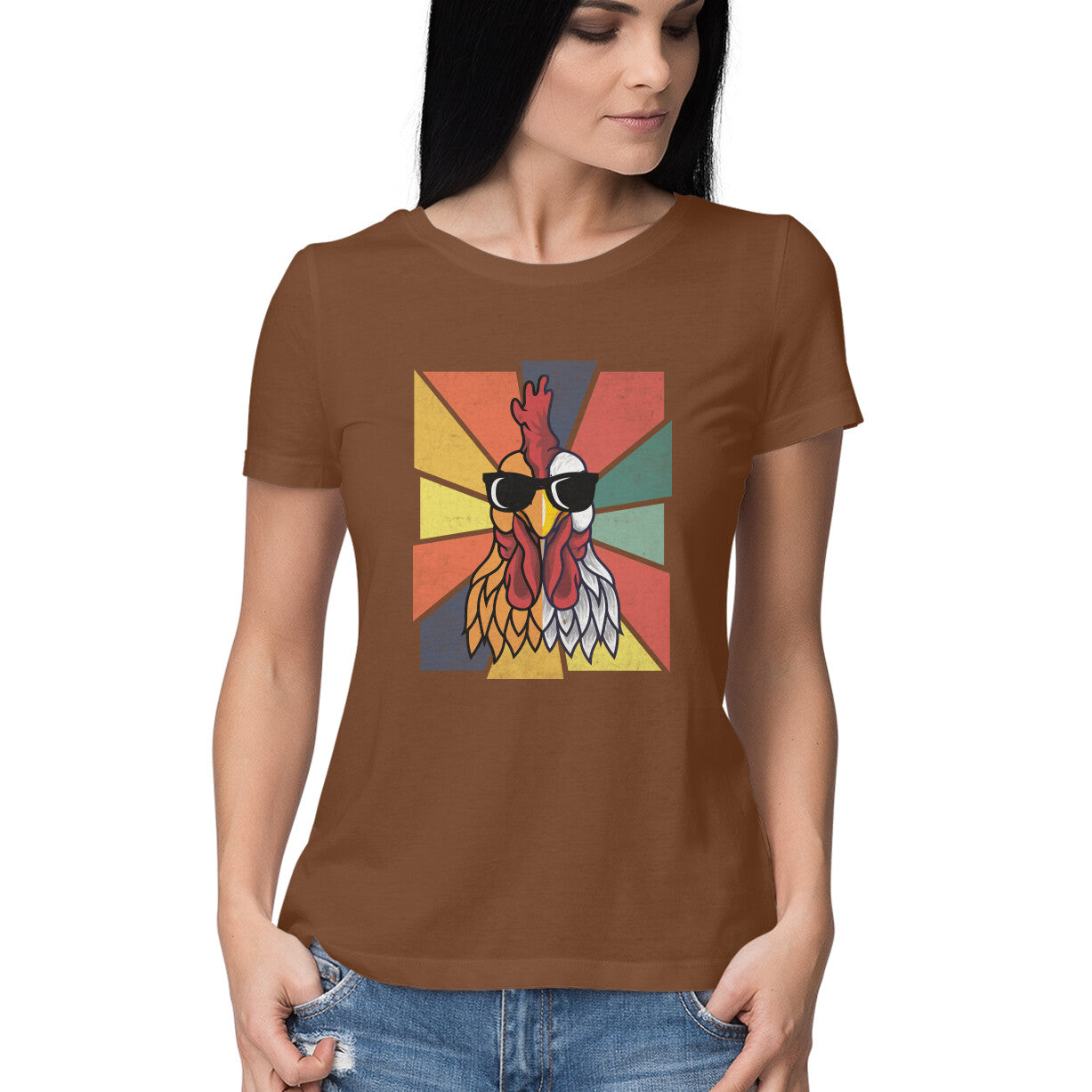 Chicken Women's T-Shirt Coffee Brown Printrove