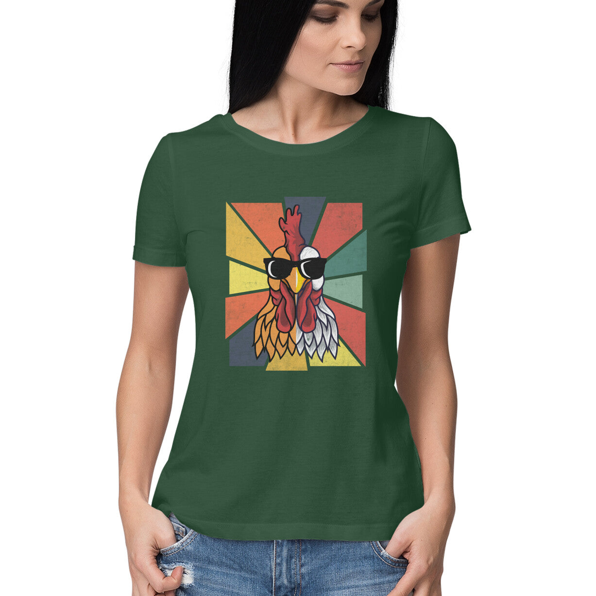 Chicken Women's T-Shirt Olive Green Printrove