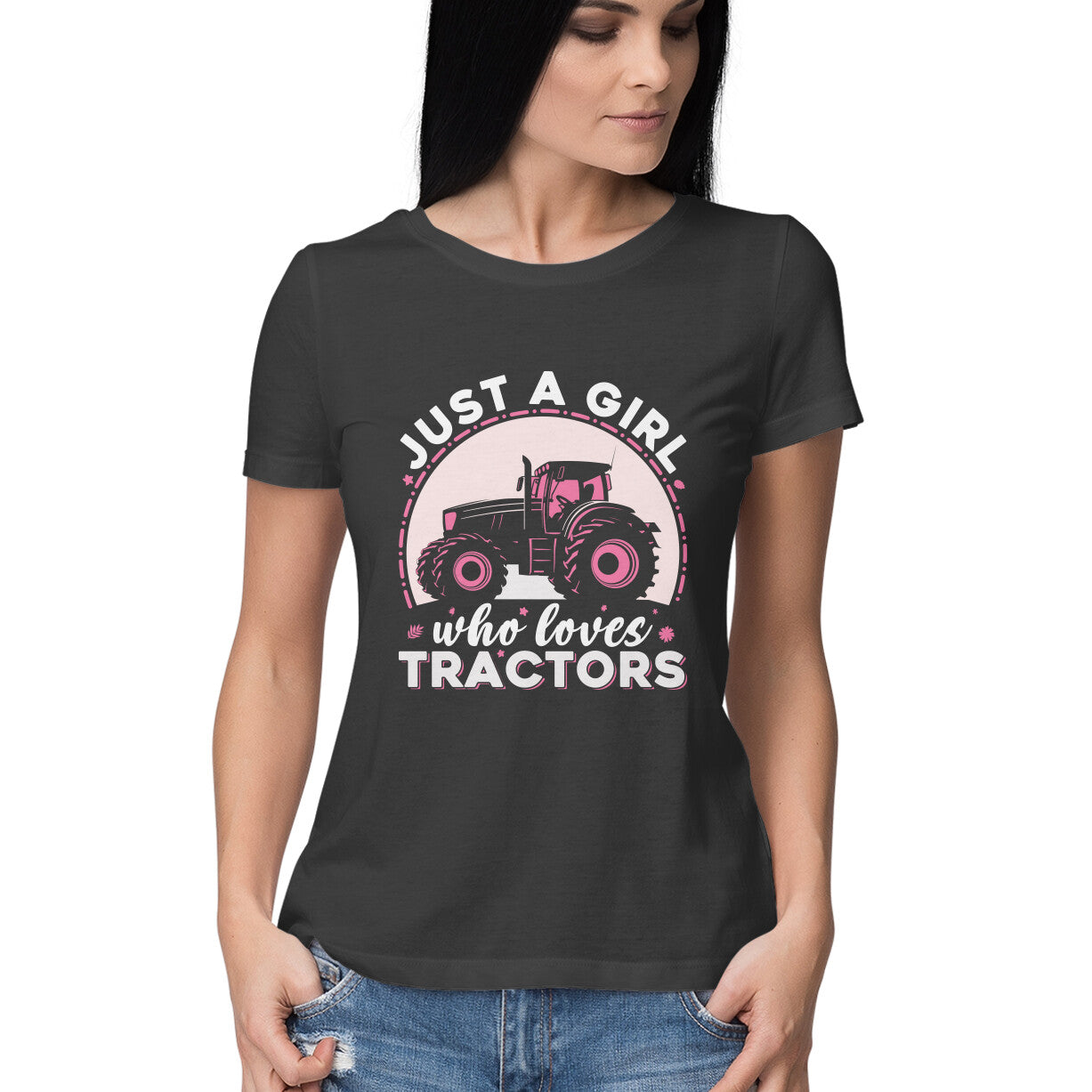 Girl Who Loves Tractors Women's T-Shirt Black Printrove