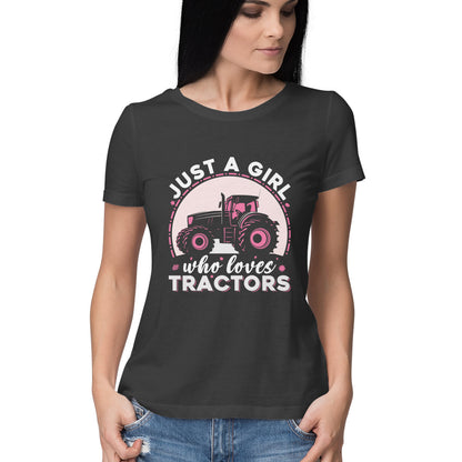 Girl Who Loves Tractors Women's T-Shirt Black Printrove